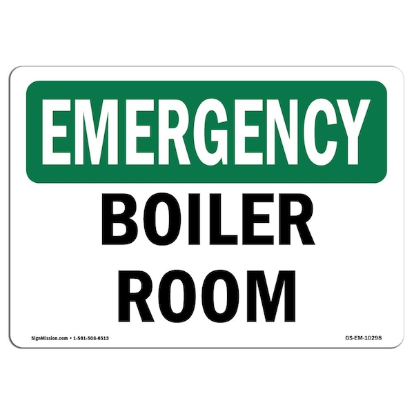 Safety Sign, OSHA EMERGENCY, 3.5" Height, Boiler Room, Landscape, 10PK
